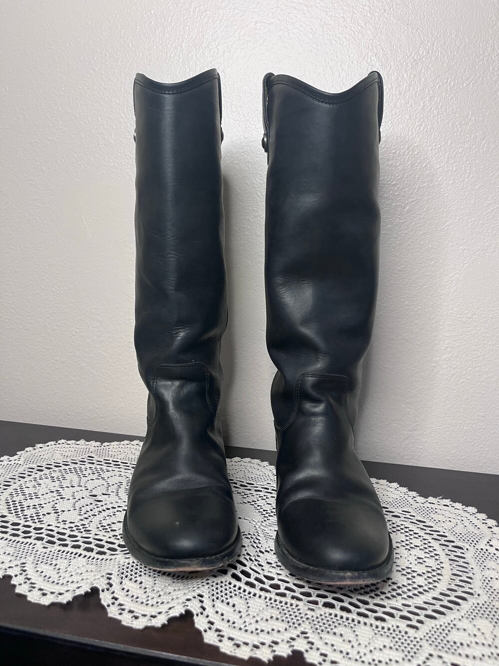 FRYE Black Leather Tall Riding Boots Western Equestrian Women Size 8